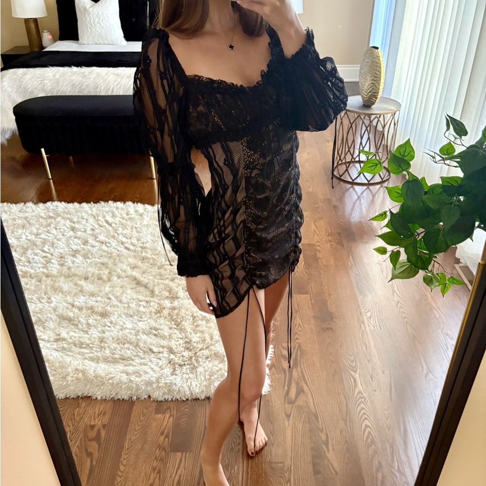 For Love And Lemons Black Lace Trim Detail Dress.